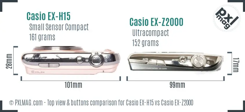 Casio EX-H15 vs Casio EX-Z2000 top view buttons comparison