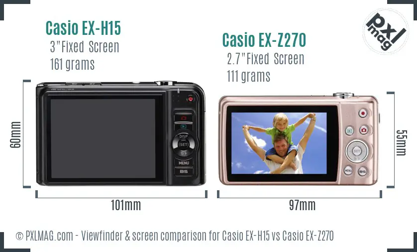 Casio EX-H15 vs Casio EX-Z270 Screen and Viewfinder comparison