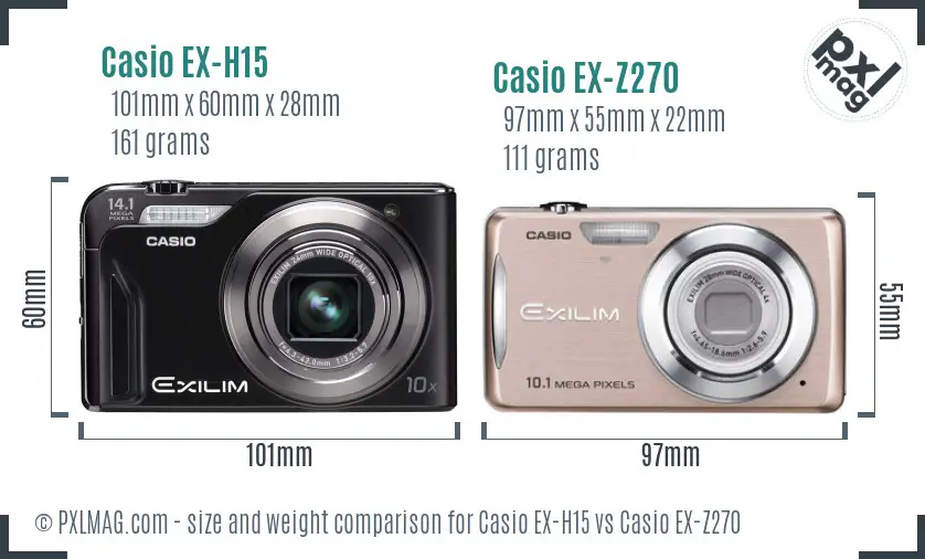 Casio EX-H15 vs Casio EX-Z270 size comparison