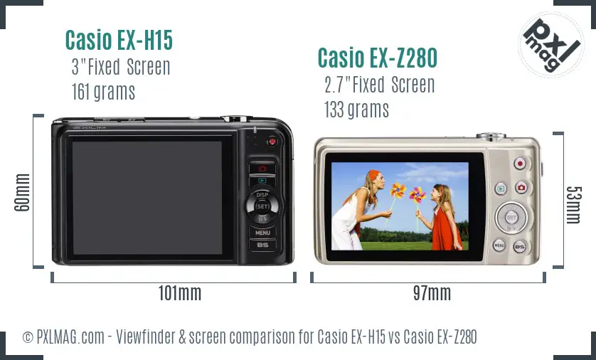 Casio EX-H15 vs Casio EX-Z280 Screen and Viewfinder comparison