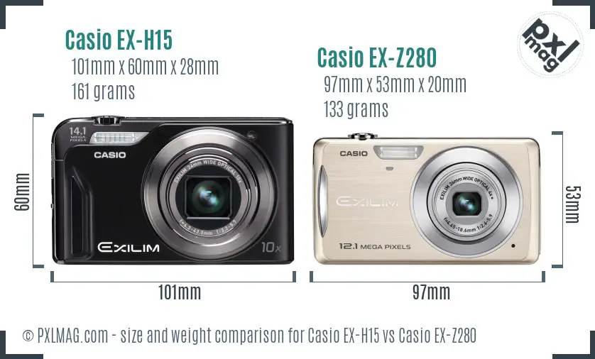 Casio EX-H15 vs Casio EX-Z280 size comparison