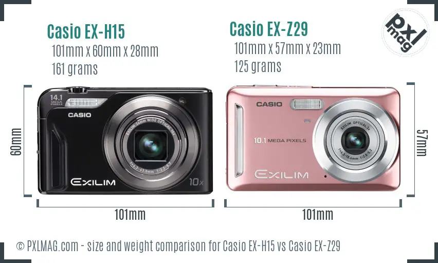 Casio EX-H15 vs Casio EX-Z29 size comparison