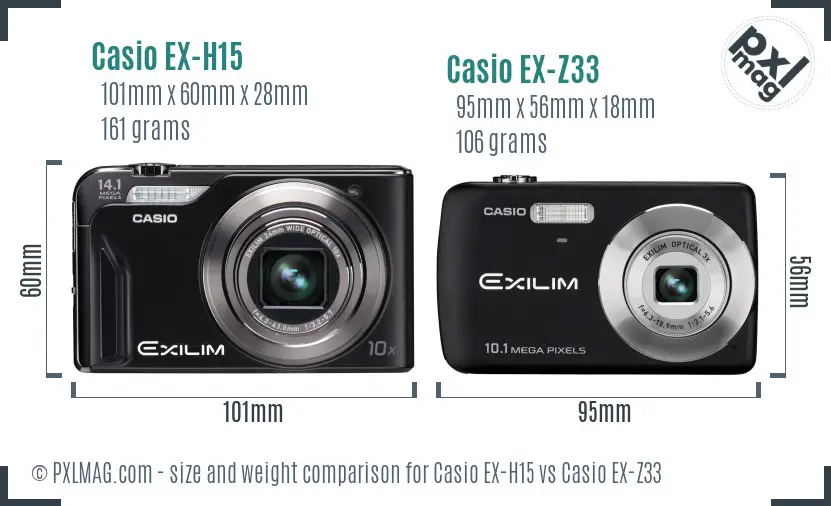 Casio EX-H15 vs Casio EX-Z33 size comparison