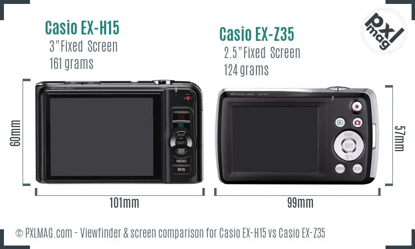 Casio EX-H15 vs Casio EX-Z35 Screen and Viewfinder comparison