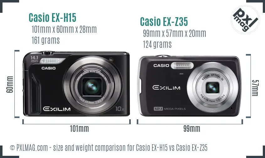 Casio EX-H15 vs Casio EX-Z35 size comparison