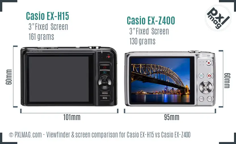 Casio EX-H15 vs Casio EX-Z400 Screen and Viewfinder comparison
