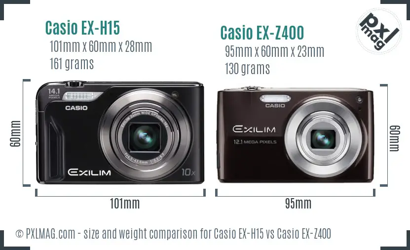 Casio EX-H15 vs Casio EX-Z400 size comparison