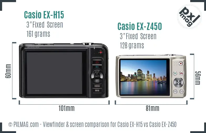 Casio EX-H15 vs Casio EX-Z450 Screen and Viewfinder comparison