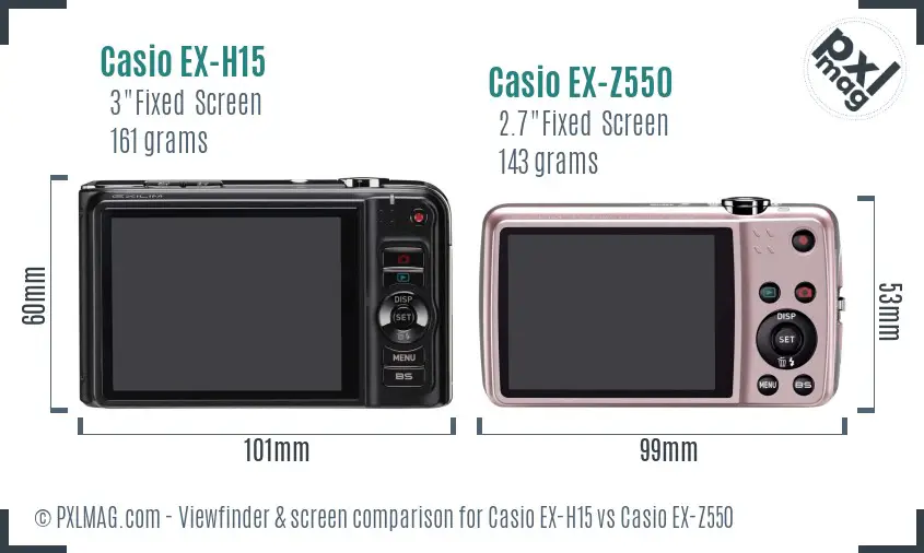 Casio EX-H15 vs Casio EX-Z550 Screen and Viewfinder comparison