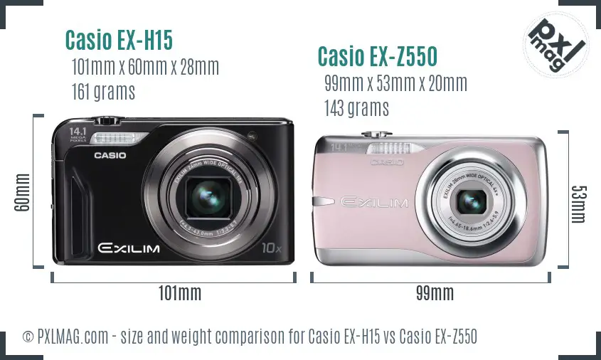 Casio EX-H15 vs Casio EX-Z550 size comparison