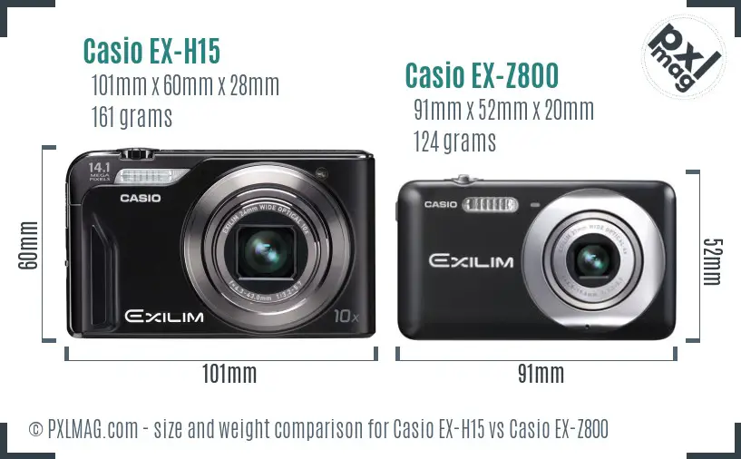 Casio EX-H15 vs Casio EX-Z800 size comparison