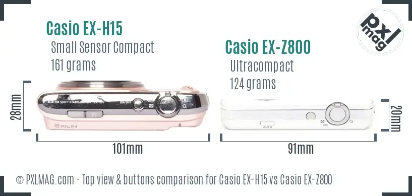 Casio EX-H15 vs Casio EX-Z800 top view buttons comparison