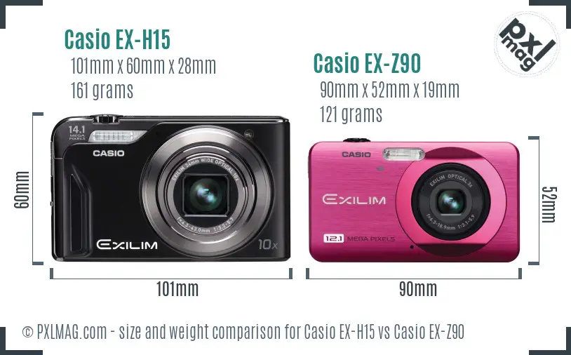 Casio EX-H15 vs Casio EX-Z90 size comparison