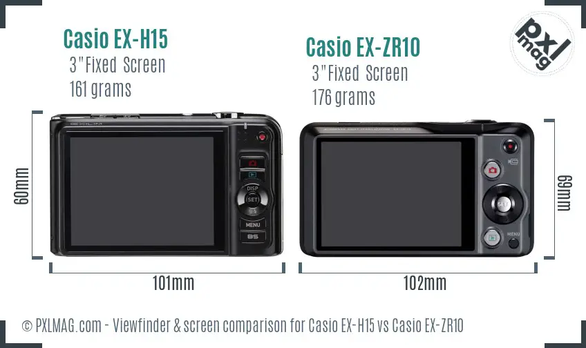 Casio EX-H15 vs Casio EX-ZR10 Screen and Viewfinder comparison