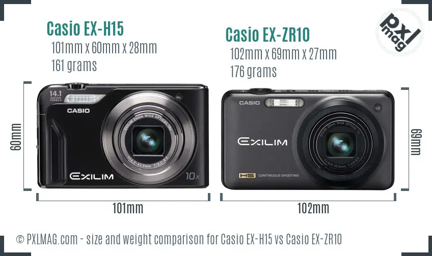 Casio EX-H15 vs Casio EX-ZR10 size comparison