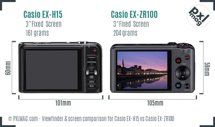 Casio EX-H15 vs Casio EX-ZR100 Screen and Viewfinder comparison