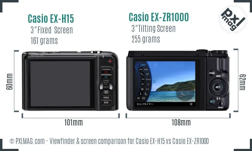 Casio EX-H15 vs Casio EX-ZR1000 Screen and Viewfinder comparison