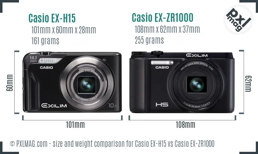 Casio EX-H15 vs Casio EX-ZR1000 size comparison