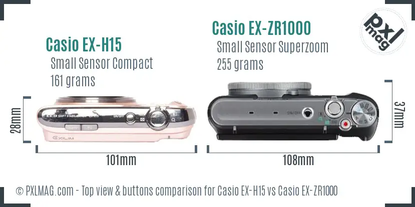 Casio EX-H15 vs Casio EX-ZR1000 top view buttons comparison
