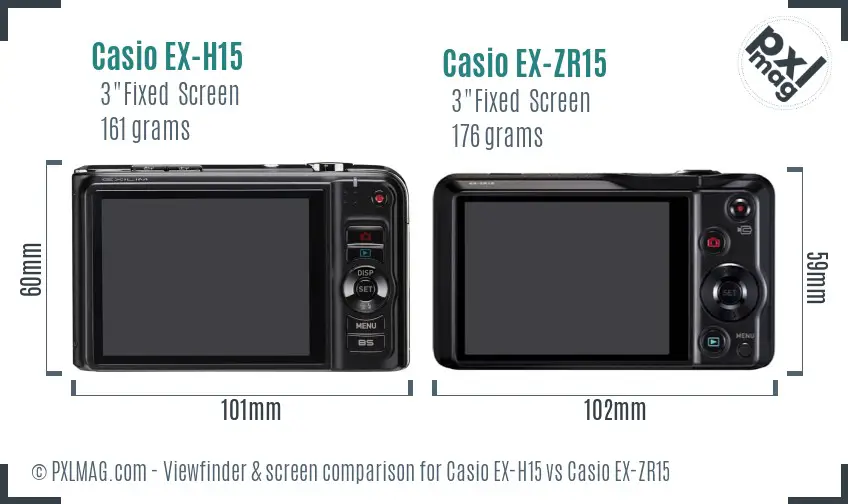 Casio EX-H15 vs Casio EX-ZR15 Screen and Viewfinder comparison