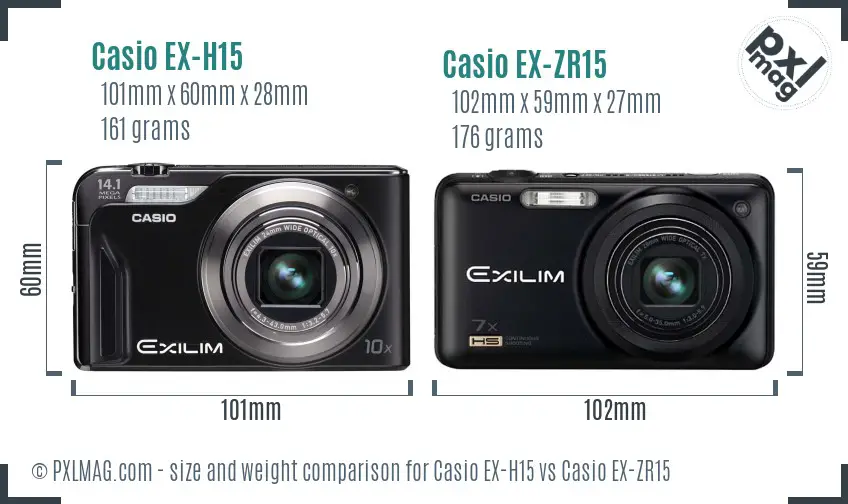 Casio EX-H15 vs Casio EX-ZR15 size comparison