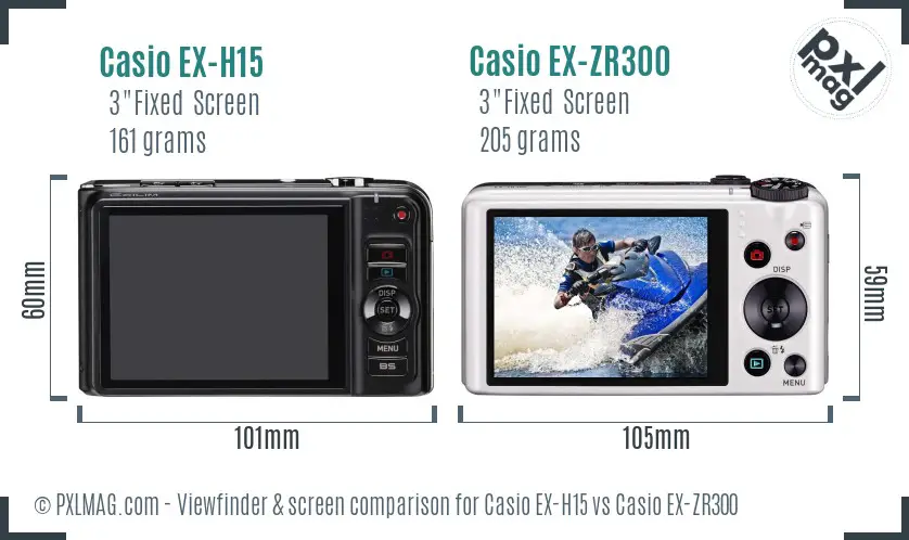 Casio EX-H15 vs Casio EX-ZR300 Screen and Viewfinder comparison