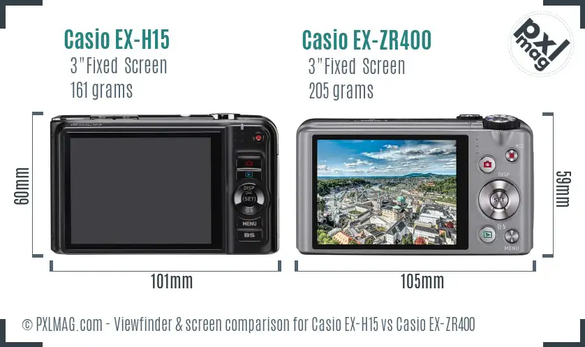 Casio EX-H15 vs Casio EX-ZR400 Screen and Viewfinder comparison