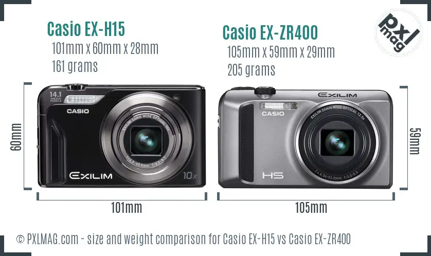 Casio EX-H15 vs Casio EX-ZR400 size comparison