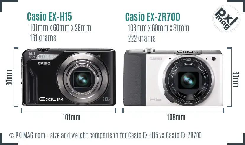 Casio EX-H15 vs Casio EX-ZR700 size comparison