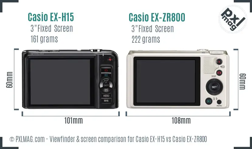 Casio EX-H15 vs Casio EX-ZR800 Screen and Viewfinder comparison