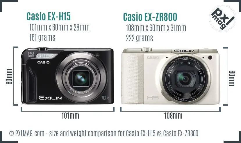 Casio EX-H15 vs Casio EX-ZR800 size comparison