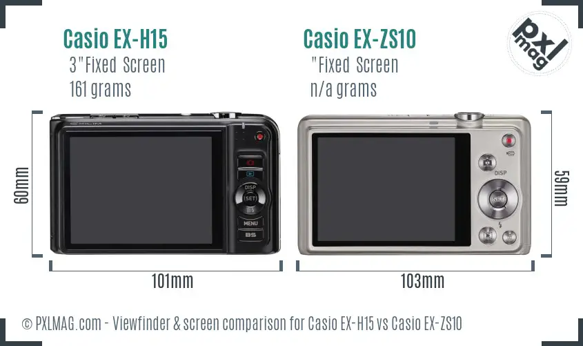 Casio EX-H15 vs Casio EX-ZS10 Screen and Viewfinder comparison
