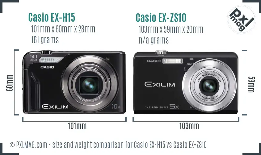 Casio EX-H15 vs Casio EX-ZS10 size comparison