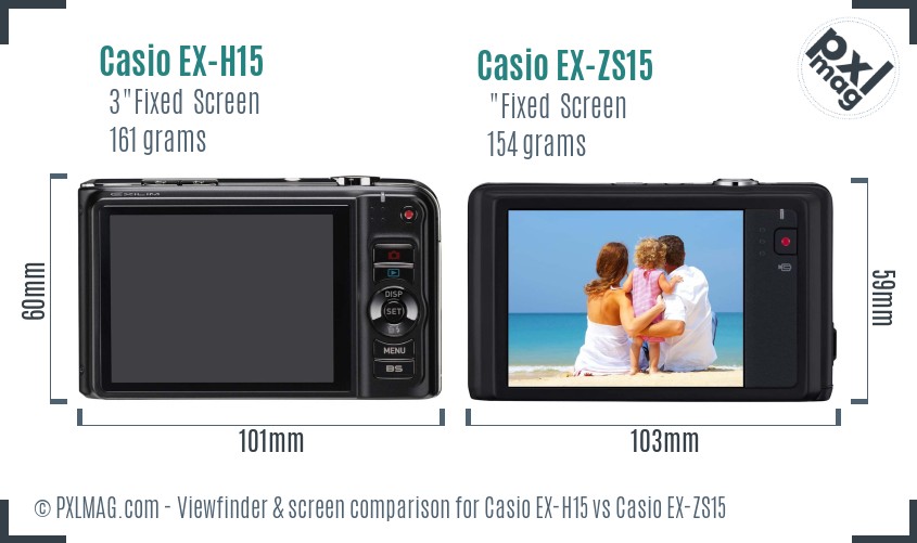 Casio EX-H15 vs Casio EX-ZS15 Screen and Viewfinder comparison