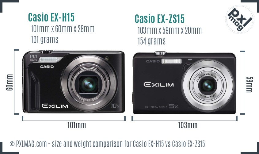 Casio EX-H15 vs Casio EX-ZS15 size comparison