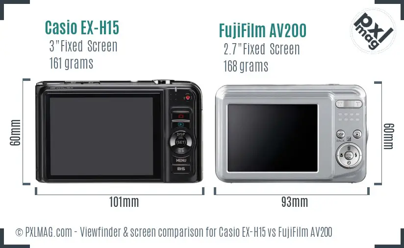 Casio EX-H15 vs FujiFilm AV200 Screen and Viewfinder comparison