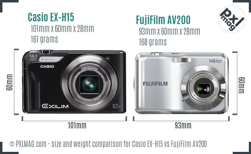 Casio EX-H15 vs FujiFilm AV200 size comparison