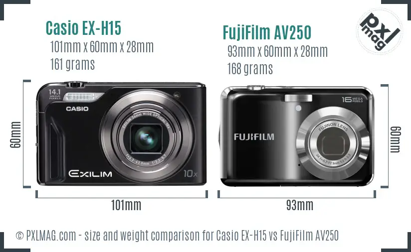 Casio EX-H15 vs FujiFilm AV250 size comparison Casio EX-H15 vs FujiFilm AV250 size comparison