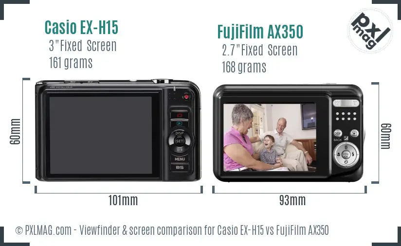 Casio EX-H15 vs FujiFilm AX350 Screen and Viewfinder comparison