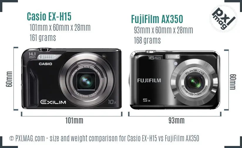 Casio EX-H15 vs FujiFilm AX350 size comparison