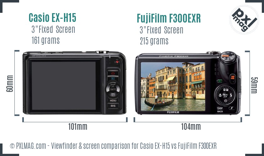 Casio EX-H15 vs FujiFilm F300EXR Screen and Viewfinder comparison