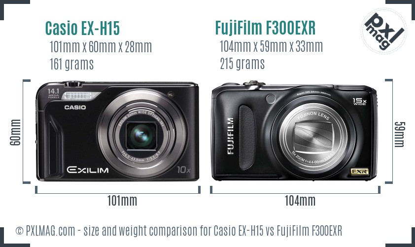 Casio EX-H15 vs FujiFilm F300EXR size comparison Casio EX-H15 vs FujiFilm F300EXR size comparison