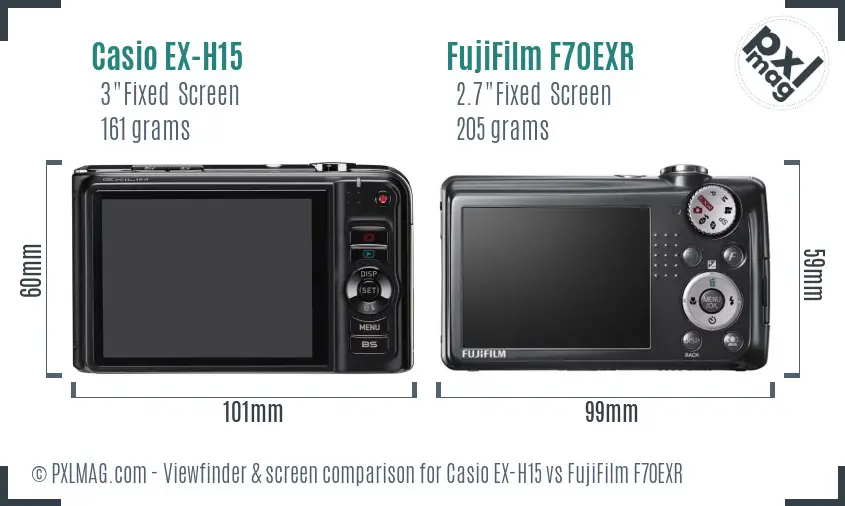 Casio EX-H15 vs FujiFilm F70EXR Screen and Viewfinder comparison