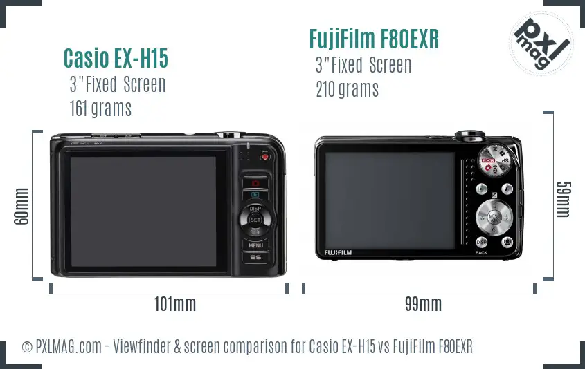 Casio EX-H15 vs FujiFilm F80EXR Screen and Viewfinder comparison