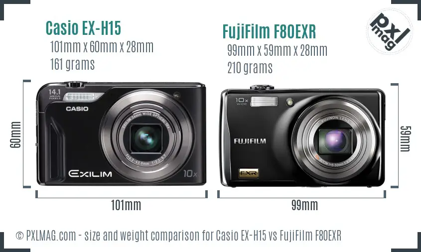 Casio EX-H15 vs FujiFilm F80EXR size comparison