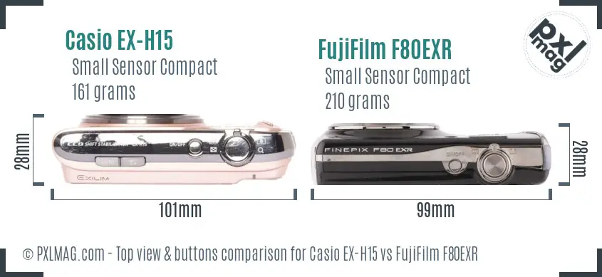 Casio EX-H15 vs FujiFilm F80EXR top view buttons comparison