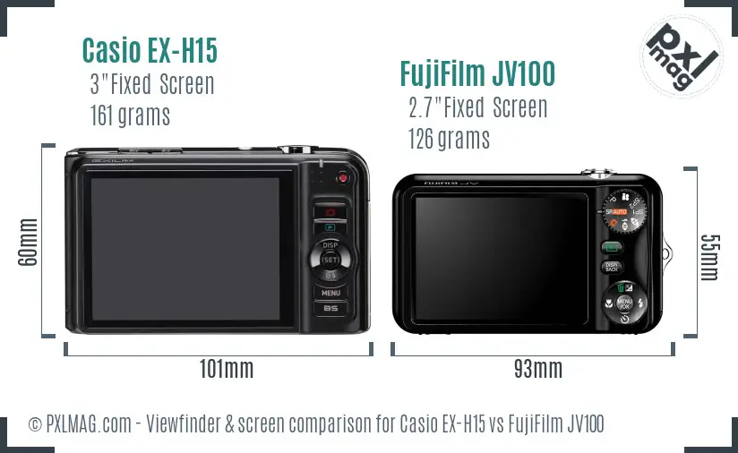 Casio EX-H15 vs FujiFilm JV100 Screen and Viewfinder comparison