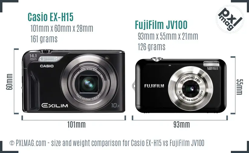 Casio EX-H15 vs FujiFilm JV100 size comparison Casio EX-H15 vs FujiFilm JV100 size comparison