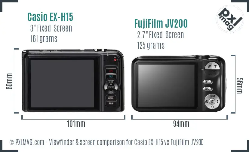 Casio EX-H15 vs FujiFilm JV200 Screen and Viewfinder comparison