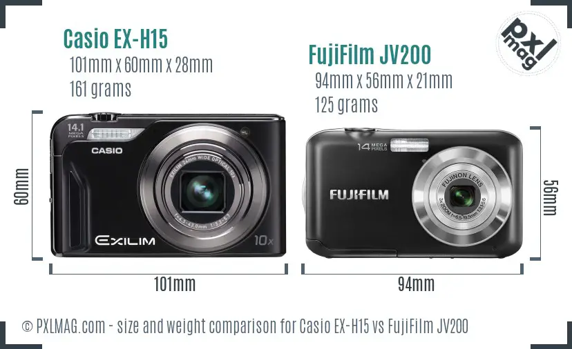Casio EX-H15 vs FujiFilm JV200 size comparison